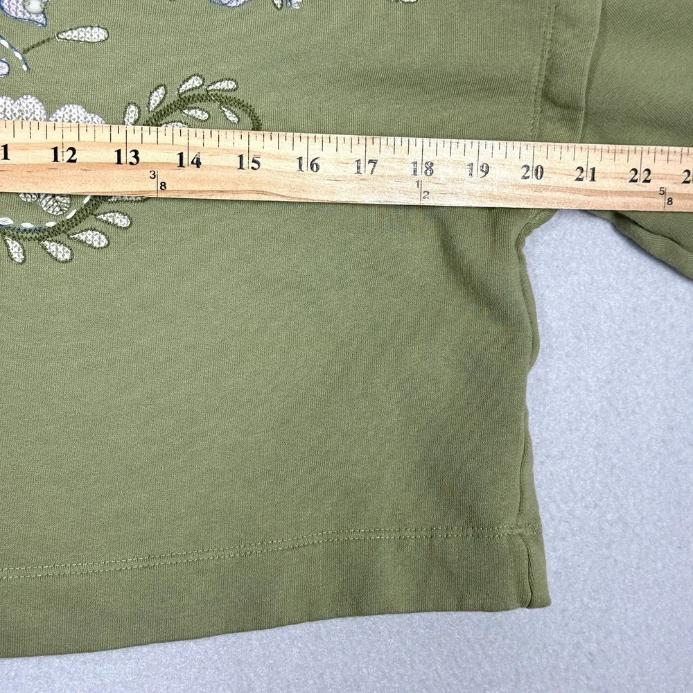 Anthropologie Top Womens Medium Floral Embroidered Sweatshirt Boxy Cropped Boho - Picture 9 of 12